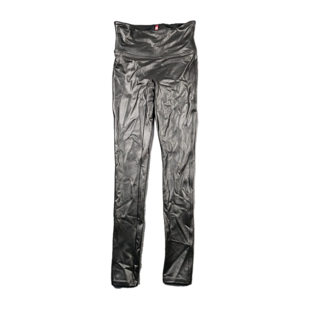 SPANX Faux Leather Shimmer Leggings Womens Small Black Pull On 2437